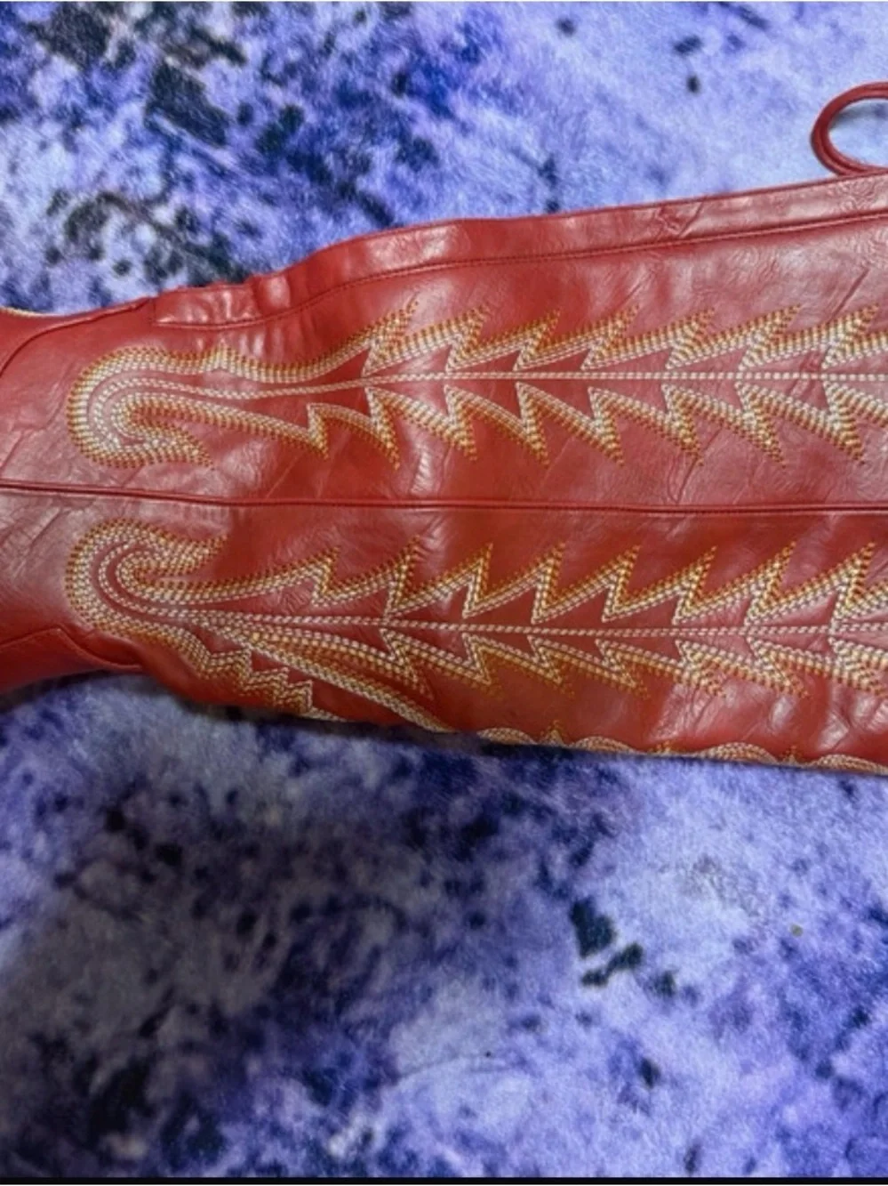 Women’s Size 10 Red Thigh High Western Cowboy Boots Embroidered Lace Up NEW